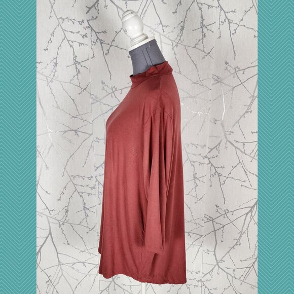 Ivy Rose Salmon Pink Stretch Jersey Mockneck Long Sleeve Top - Picture 2 of 4